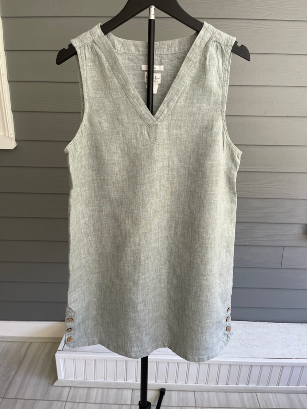 Nicole Miller Light Sage Linen V-Neck Tunic Size Large
